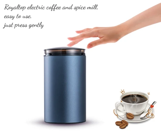 Molinillo de café y especias portátil personalizado 2023, molinillo eléctrico de especias secas de acero inoxidable 304 con tapa superior visible