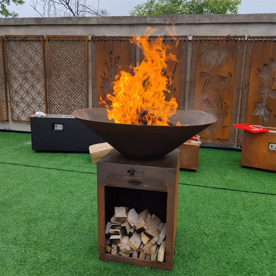 Brasero para barbacoa Brasero de acero corten con anillo para parrilla